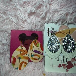 Silver Glitter Layered Teardrop Faux Leather Earrings